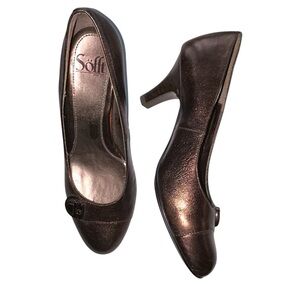 Sofft Metallic Bronze Leather Pumps Womens 8 Classic Round Toe Heels Dress Shoes